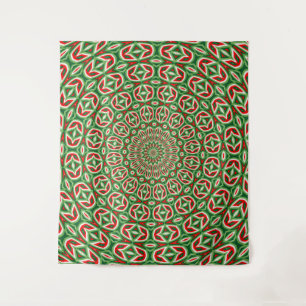 Tapete De Parede Mandala de Natal em Verde e Vermelho com Duplo Tom