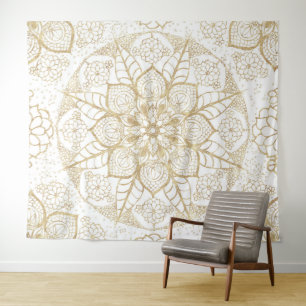 Tapete De Parede Mandala de ouro desenhada à mão de na moda boho
