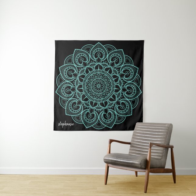 Tapete De Parede Mandala Draing in black aqua - nome manuscrito (In Situ)