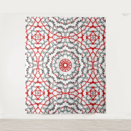 Tapete De Parede Mandala em branco, vermelho e khaki.