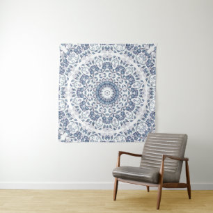 Tapete De Parede Mandala Floral Azul Empoeirado
