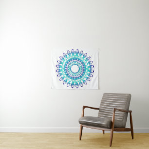 Tapete De Parede Mandala floral étnica do grunge de turquesa