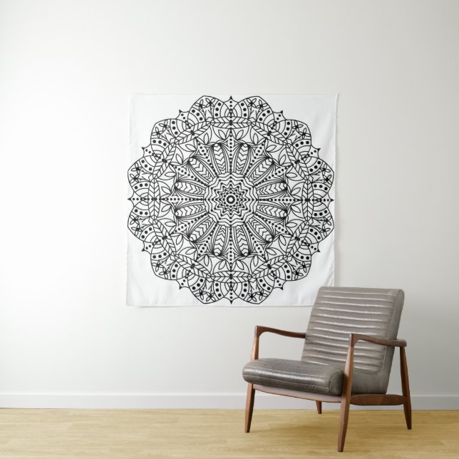 Tapete De Parede Mandala Floral Moderna Preta e Branca (In Situ)