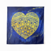 Mandala Heart Luminous Dourado e Azul