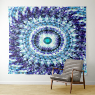 Tapete De Parede Mandala preta azul-turquesa azul-esbranquiçada....