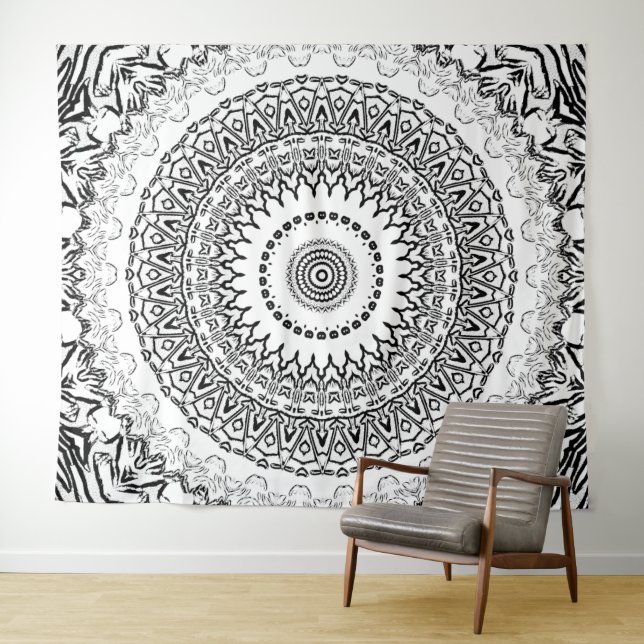 Tapete De Parede Mandala Preto E Branco (In Situ (Horizontal))