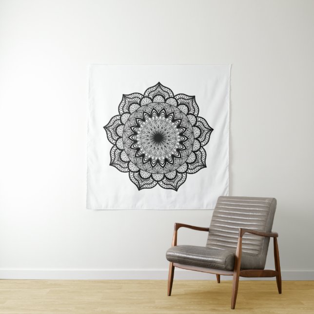 Tapete De Parede Mandala Preto em Fundo Branco (In Situ)