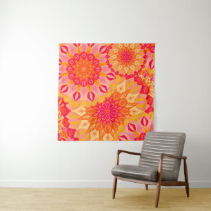 Tapete De Parede Mandala Sobreposta Laranja Rosa Amarelo
