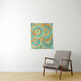 Tapete De Parede Mandala Sobreposto Azul Marrom Dourado