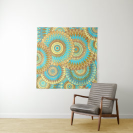 Tapete De Parede Mandala Sobreposto Azul Marrom Dourado