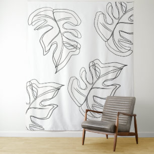 Tapete De Parede Mão Minimalista Monstera Desenhada Gesto Preto Br