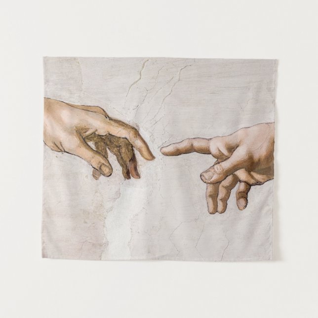 Tapete De Parede Mãos de Deus, Pai e Adão, de Michelangelo (Frente (Horizontal))