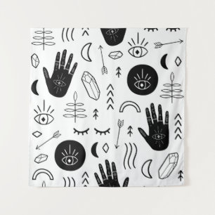 Tapete De Parede Mãos mágicas, lua, padrão étnico.