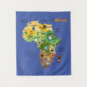 Tapete De Parede Mapa Africano com Bandeiras Trabalho de arte