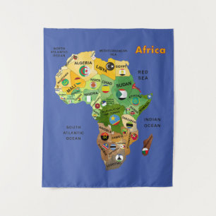Tapete De Parede Mapa Africano com Bandeiras Trabalho de arte