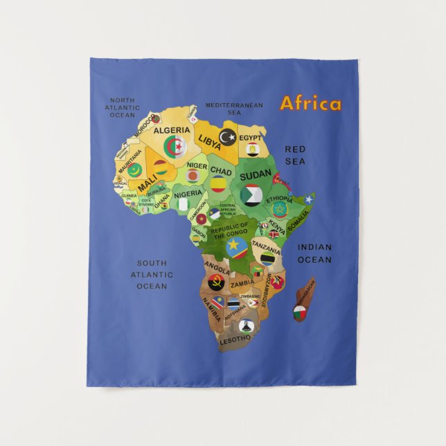 Tapete De Parede Mapa Africano com Bandeiras Trabalho de arte (Frente)