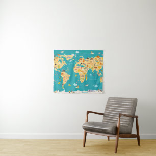 Tapete De Parede Mapa animal do mundo para miúdos