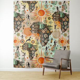 Tapete De Parede Mapa da África Elementos Tribais Padrão Decorativo