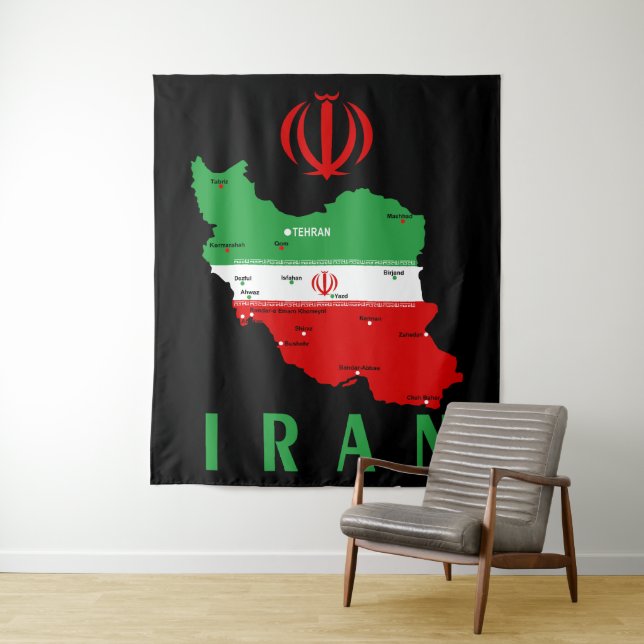 Tapete De Parede Mapa do Irã com Bandeira e Emblema (In Situ)