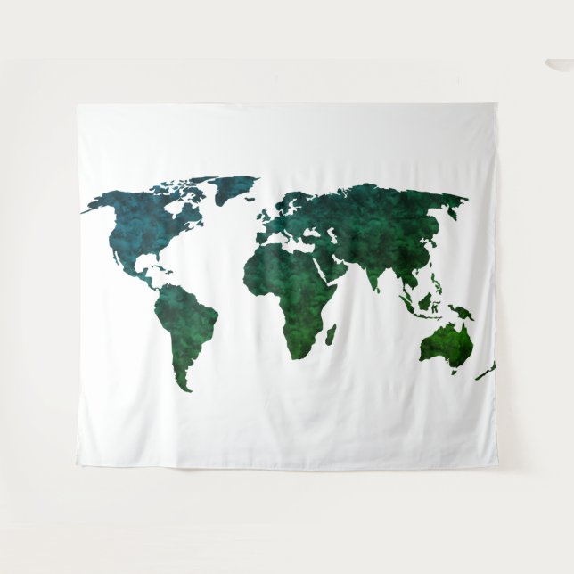 Tapete De Parede  Mapa do Mundo Azul e Verde em Branco (Frente (Horizontal))