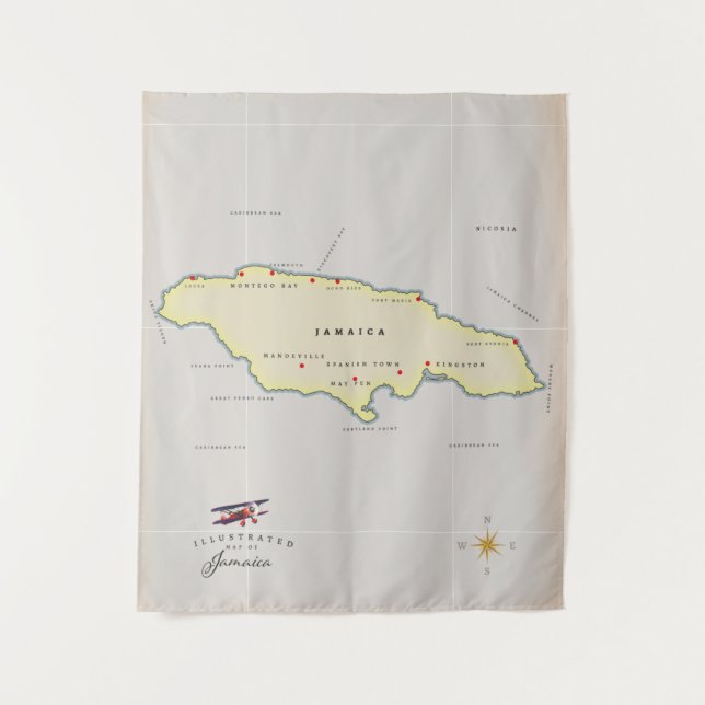 Tapete De Parede Mapa ilustrado da Jamaica. (Frente)