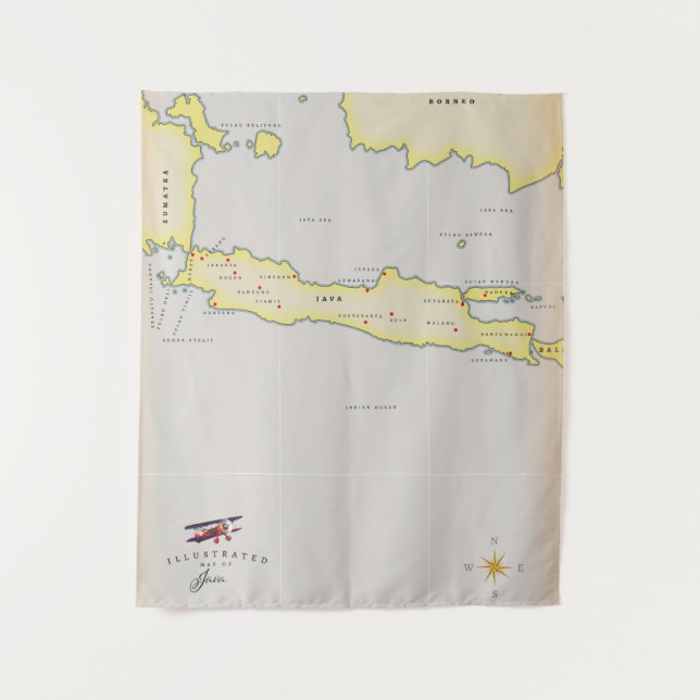 Tapete De Parede Mapa ilustrado de Java. (Frente)