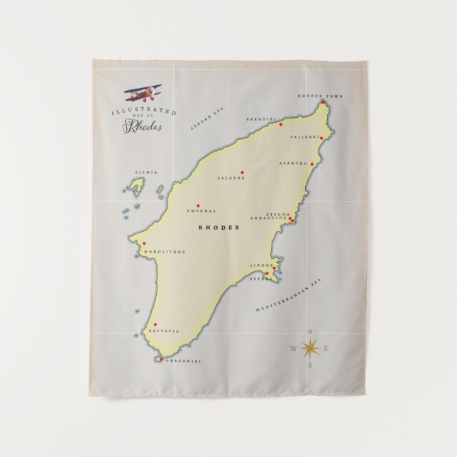 Tapete De Parede Mapa ilustrado de Rodes. (Frente)