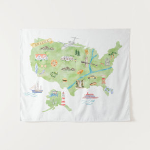 Tapete De Parede Mapa Ilustrado dos Estados Unidos da América