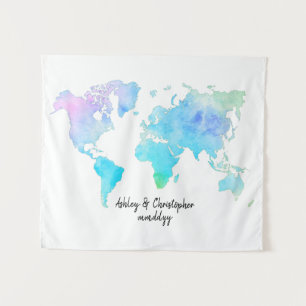 Tapete De Parede Mapa Mundial de Aquarela Recepção de Casamento Map