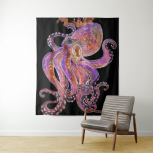 Tapete De Parede Mar profundo roxo psicadélico Kraken