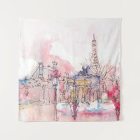 Marco de Paris com aquarela num dia chuvoso -