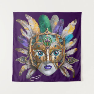 Tapete De Parede Mardi Gras Feather e Metal Mask