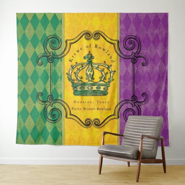 Tapete De Parede Mardi Gras Purple Dourado Green Crown Family Name (In Situ (Horizontal))