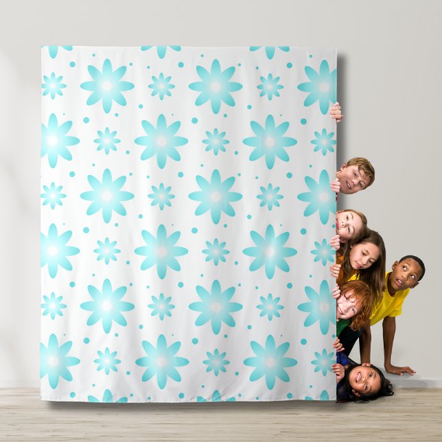 Tapete De Parede Margarida delicada branca e turquesa, padrão de po (Criador carregado)