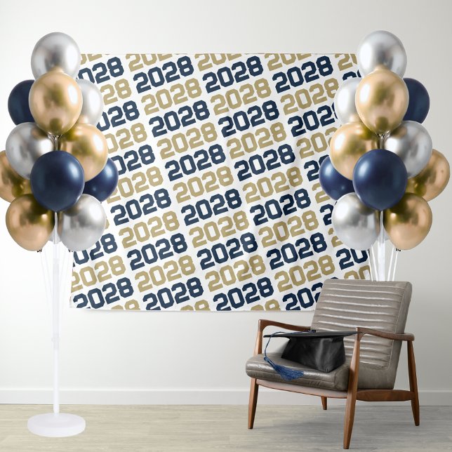Tapete De Parede Marinho e Dourado qualquer plano geral de graduaçã (Navy Blue & Gold Repeating Class Year Graduation Backdrop for Senior Photos, Photo Booth or Display)