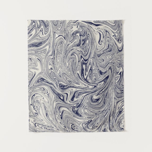Tapete De Parede Mármore Azul e Branco com Redemoinho (Frente)