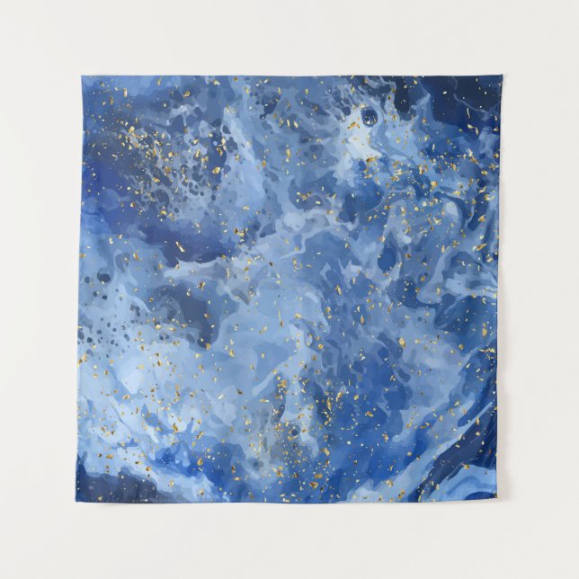 Tapete De Parede Mármore azul e textura dourada (Frente)