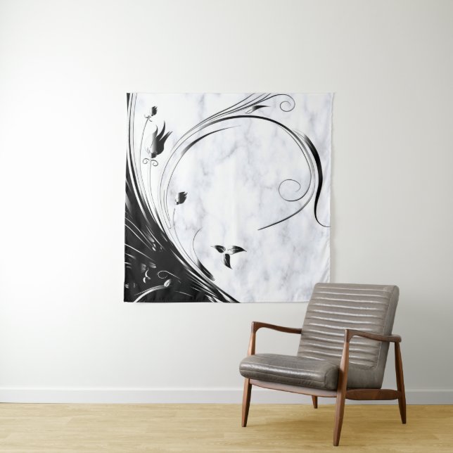 Tapete De Parede Mármore Branco, Gráfico de Filigrana Preta (In Situ)