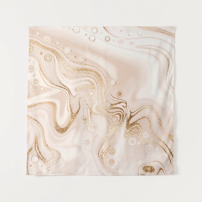 Tapete De Parede Mármore líquido bege com cinza dourado (Frente)