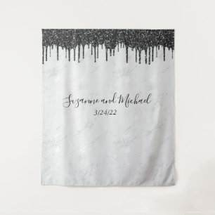 Tapete De Parede Mármore Preto e Branco com Pingos de Glitter Casam