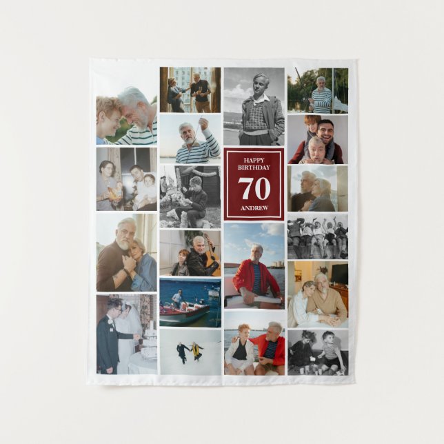 Tapete De Parede Maroon Photo Collage Feliz Aniversário Nome e Idad (Frente)