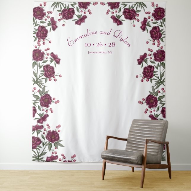 Tapete De Parede Maroon Rose Wedding Photo Backdrop (In Situ)