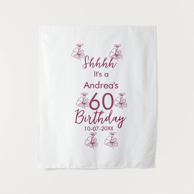 Tapete De Parede Marrom branco malva shhhh 60º aniversário nome flo (Frente)