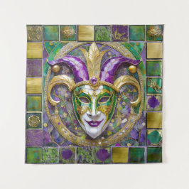 Tapete De Parede Máscara de Jester Mardi Gras Roxo Verde Dourado