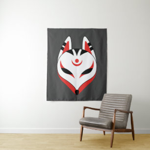 Tapete De Parede Máscara do Fox de Kitsune do japonês no cinza