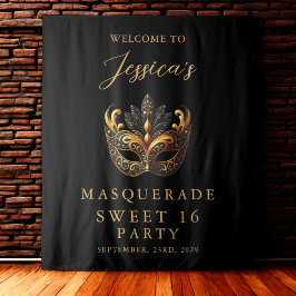Tapete De Parede Masquerade Black Gold Sweet 16 Birthday Welcome