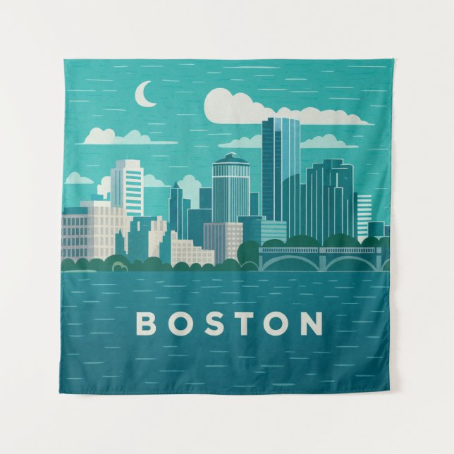 Tapete De Parede Massachusetts Night Cityscape | Boston City (Frente)