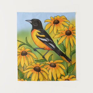 Tapete De Parede MD State Bird Oriole e Susan Flower de olhos negro