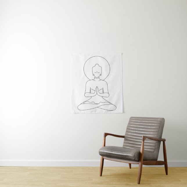 Tapete De Parede Meditation Black outline silhouette human. (In Situ)
