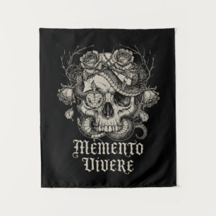 Tapete De Parede Memento Vivere Caveira Gótica com Cobra e Rosas